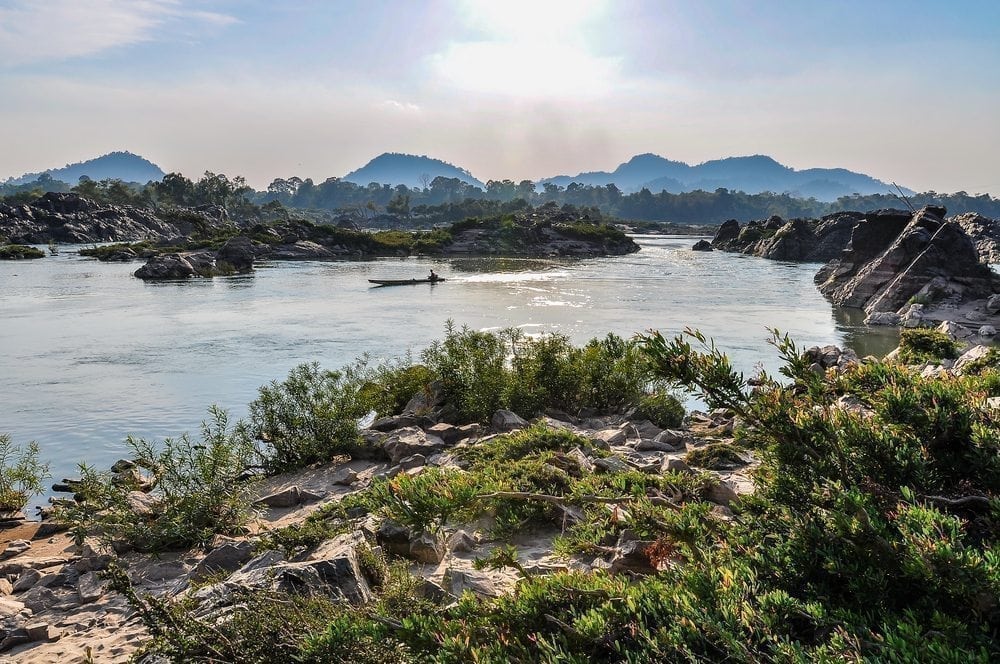 Mekong River at sunset in Don Kone, 4000 Islands, Laos